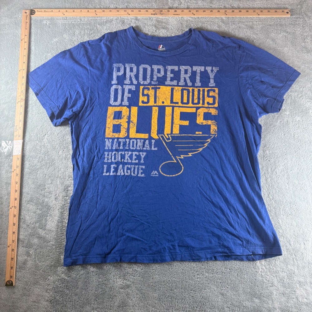 Majestic St‎ Louis Blues NHL T-Shirt Mens 2XL Blue Triple Peak Graphic Tee